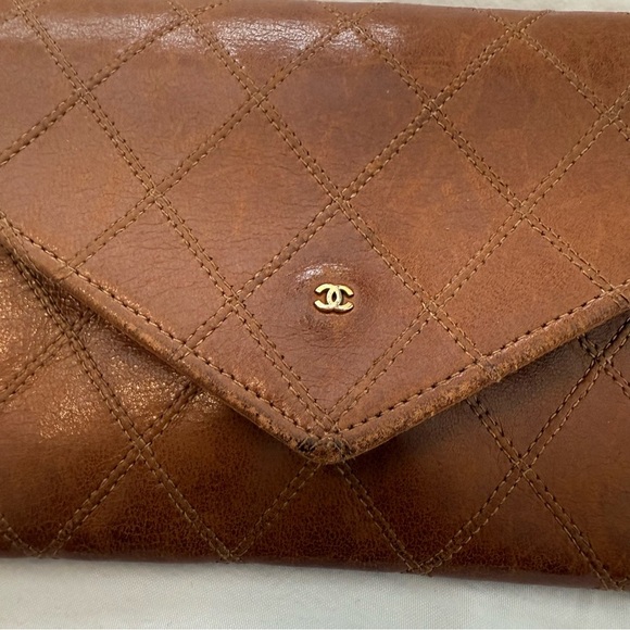 CHANEL Brown Leather Matelasse Long Wallet on Chain Envelope Gold CC - Picture 9 of 14